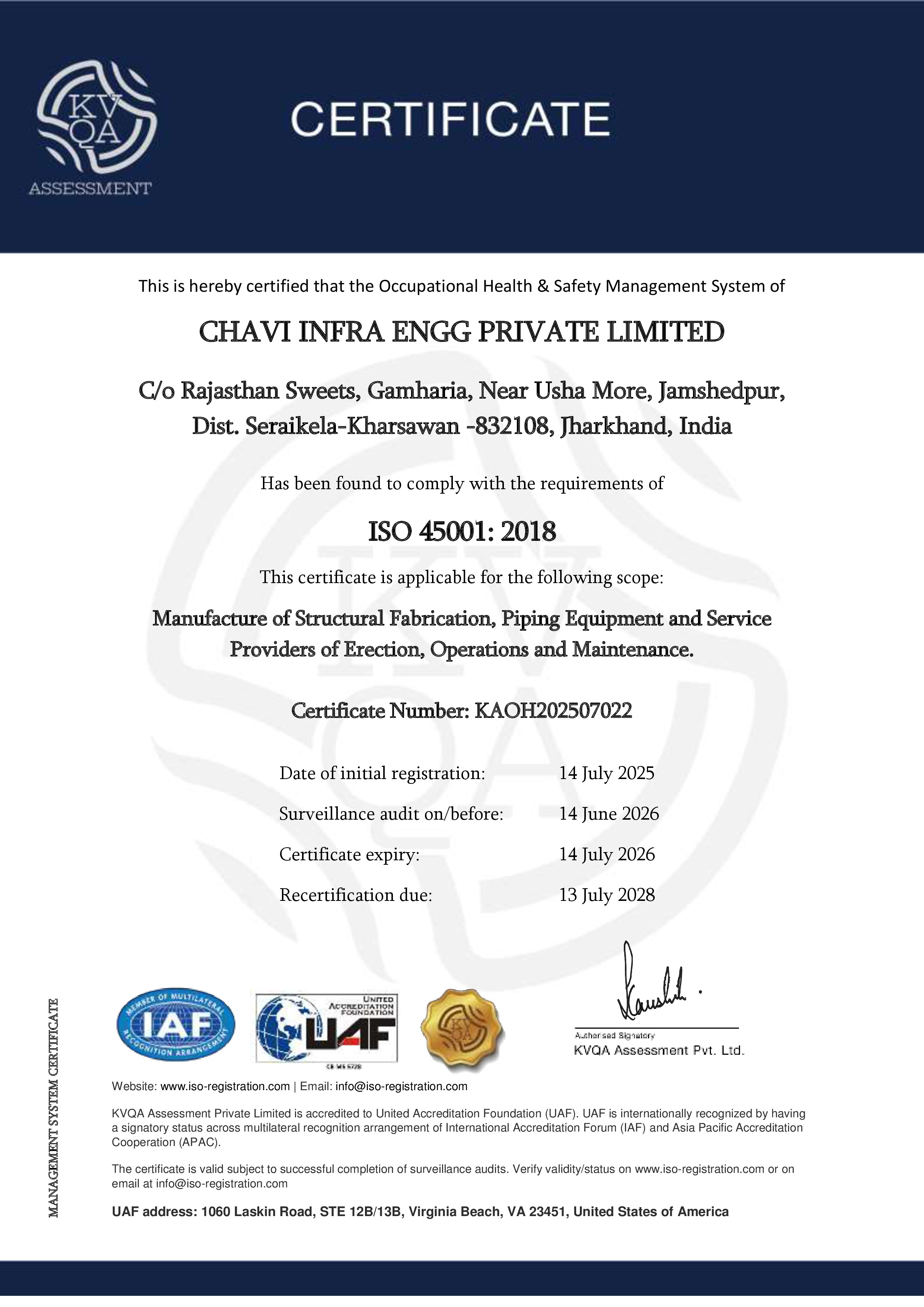ISO 45001:2018 certificate thumbnail